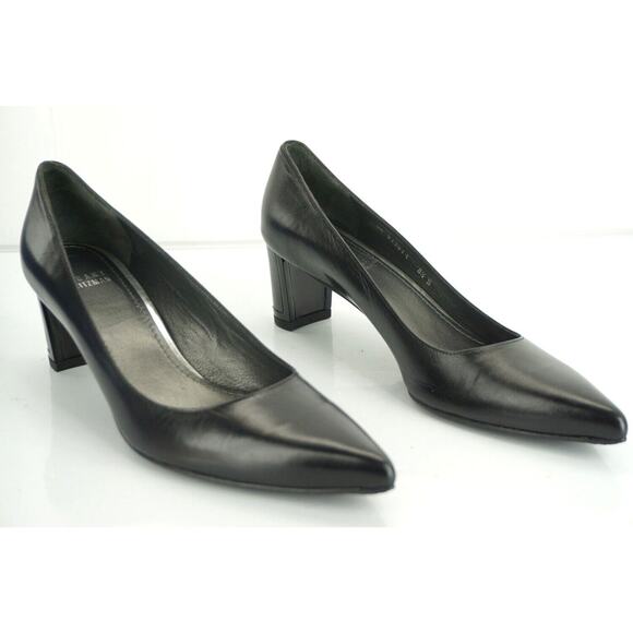 Stuart Weitzman Black Leather Classic Pointy Toe Heels Pumps SZ 8.5 Narrow $385 - Picture 10 of 12